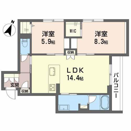 U SHAMAISON(2LDK/2階)の間取り写真