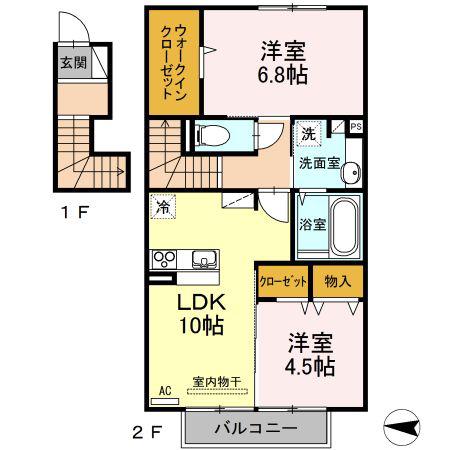 グリーンパーク市原A棟(2LDK/2階)の間取り写真
