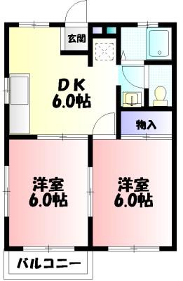 ブルースカイ湘南(2DK/1階)の間取り写真