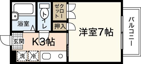 チェリス伴(1K/1階)の間取り写真