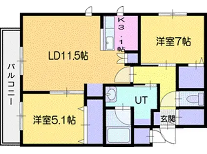 ジュノール千歳真々地(2LDK/2階)の間取り写真
