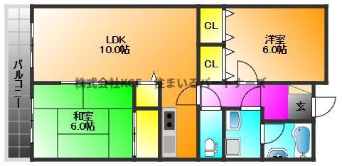 ハイツサンリバーV(2LDK/3階)の間取り写真