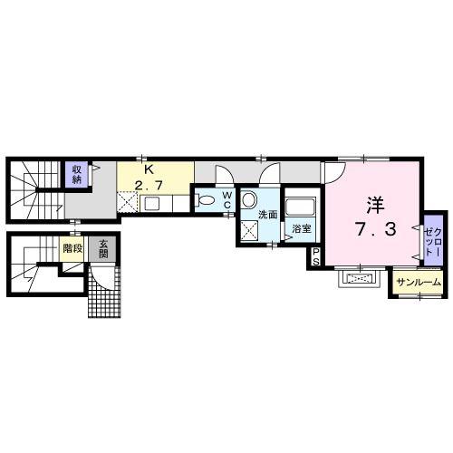 ジェルメ大喜新町(1K/3階)の間取り写真