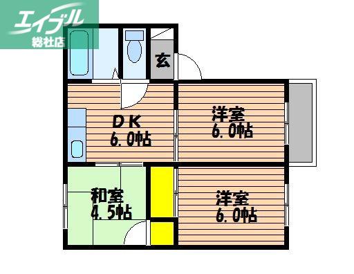 M・KマンションA棟(3DK/2階)の間取り写真