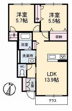 ベルブランシュ笹沖 A棟(2LDK/1階)の間取り写真