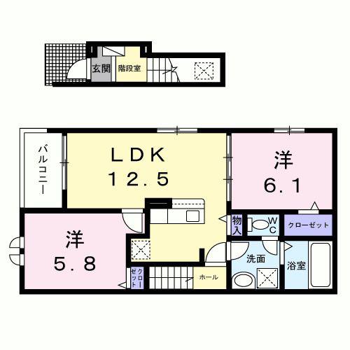 ＪＲ常磐線 日立駅 徒歩42分 2階建 築1年(2LDK/2階)の間取り写真