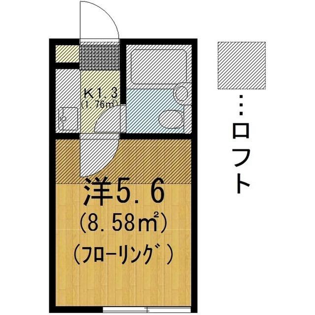 ドンジョン大和B(1K/2階)の間取り写真
