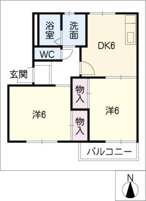 パークタウン豊明 B棟(2DK/1階)の間取り写真