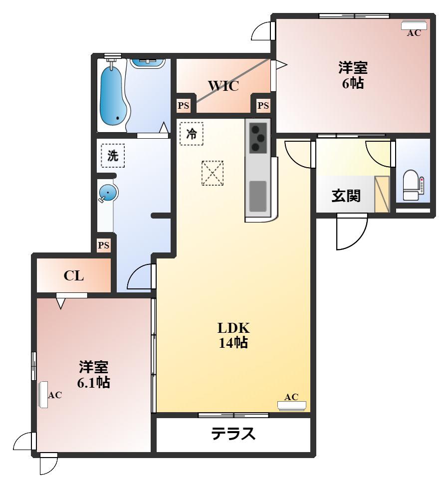 ラ メゾン ド ボヌール 桜塚(2LDK/1階)の間取り写真