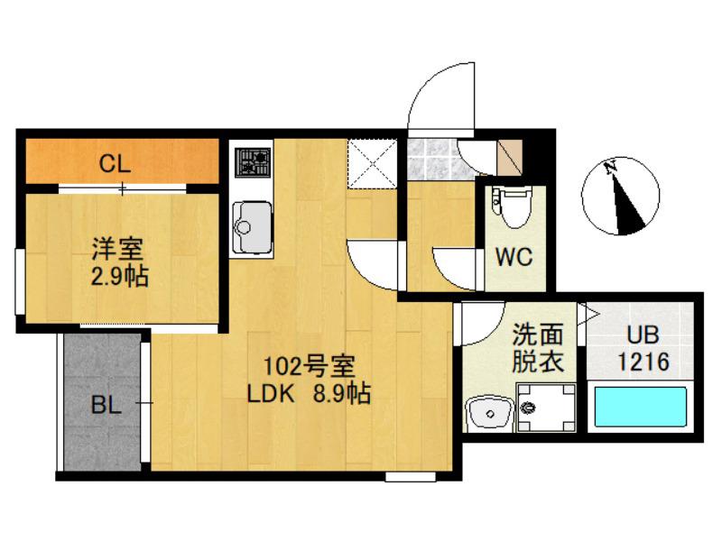 REGALEST ノース宮城野原(1LDK/1階)の間取り写真