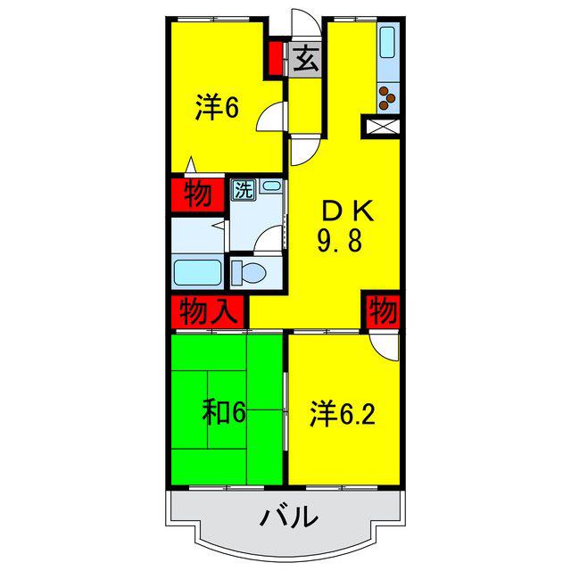 アヴニール梨の樹(3DK/1階)の間取り写真