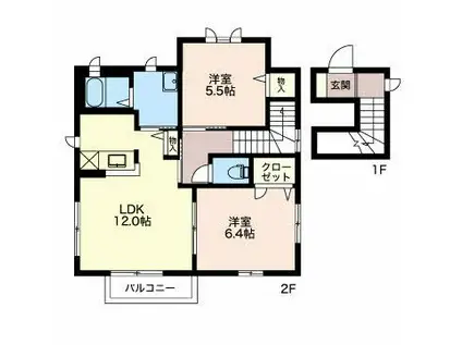 フレグランスYATSUYA(2LDK/2階)の間取り写真