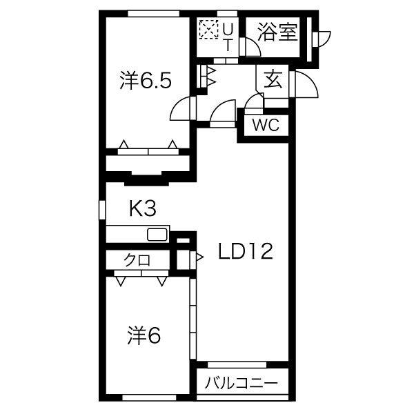 ル・ピエール桑園(2LDK/1階)の間取り写真