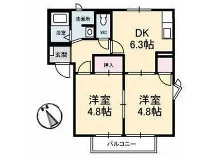 フレグランスB棟(2DK/2階)の間取り写真