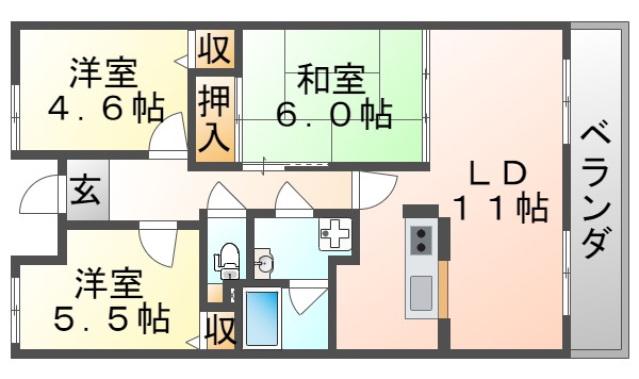 千里山東一番館(3LDK/5階)の間取り写真