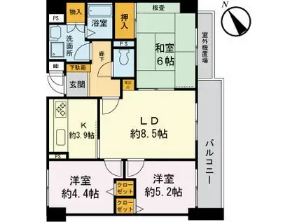 カーラホーチカタノ(3LDK/2階)の間取り写真