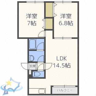 エストラージュ西野参番館(2LDK/2階)の間取り写真