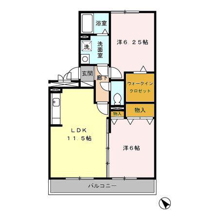 コトー鹿子木(2LDK/3階)の間取り写真