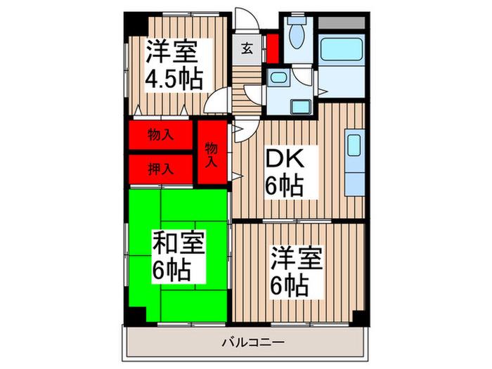 SKハイツ芝新町(3DK/6階)の間取り写真