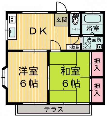 コーポ石川B(2DK/1階)の間取り写真