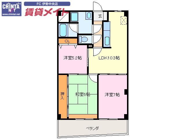 パーシモンヒルズ(3LDK/2階)の間取り写真