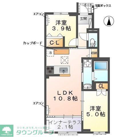 ウエストビレッヂI(2LDK/1階)の間取り写真