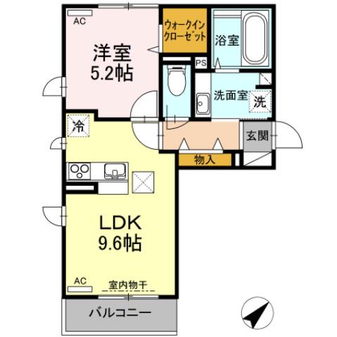 ホワイト ヒル(1LDK/1階)の間取り写真