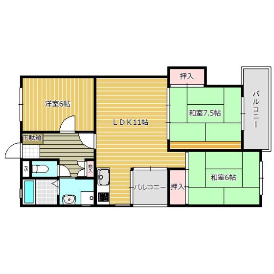 パインテラス(3LDK/1階)の間取り写真
