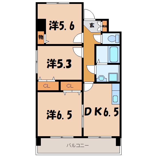 ボヌ-ル(3DK/4階)の間取り写真