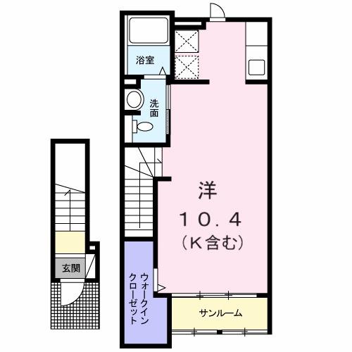 カーサ プラシード(ワンルーム/2階)の間取り写真