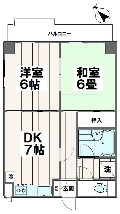 グリーンフラッツ(2DK/4階)の間取り写真