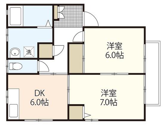 フローラル東岡山B(2DK/1階)の間取り写真