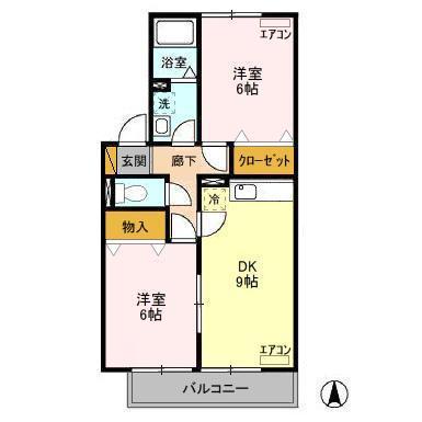 アムール(2DK/2階)の間取り写真