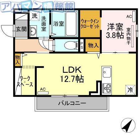 ピターニュ B(1LDK/3階)の間取り写真