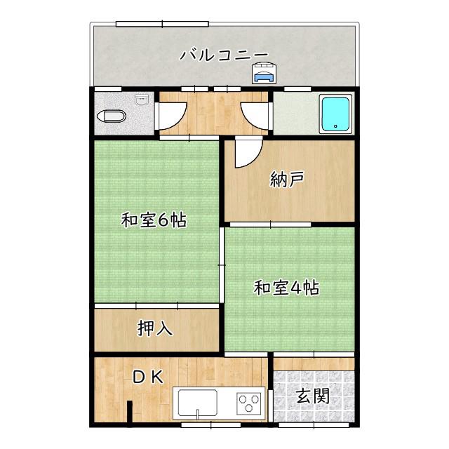 大庭寺アパート(2SDK/1階)の間取り写真