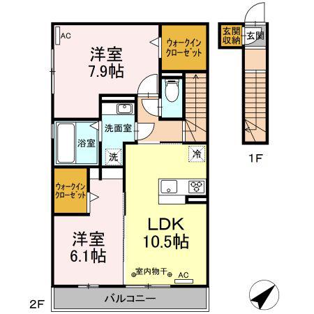 D-ROOMつかさ(2LDK/2階)の間取り写真