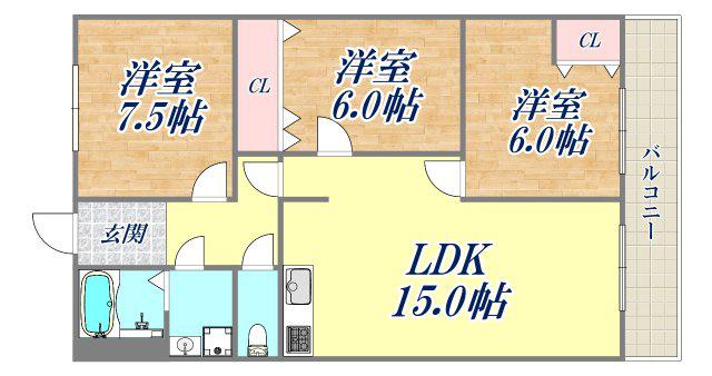 シャトー塚口(3LDK/4階)の間取り写真