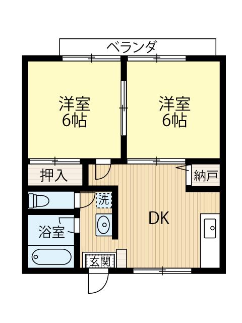 エーデルハイム宇佐美(2DK/1階)の間取り写真