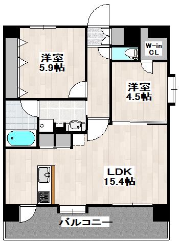 グランフィーネ新町(2LDK/2階)の間取り写真