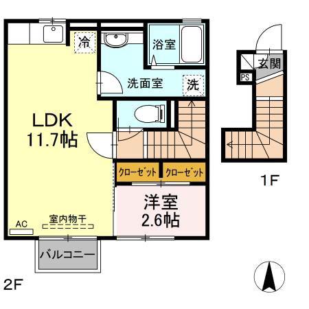 グレイシャス(1LDK/2階)の間取り写真