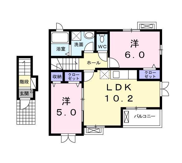 メゾンドクレール(2LDK/2階)の間取り写真