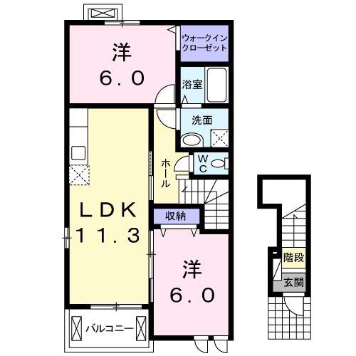 マーベラス北裏II(2LDK/2階)の間取り写真