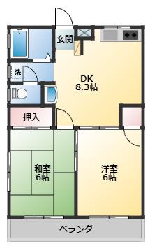 ヴェルドミール伊奈1(2DK/2階)の間取り写真