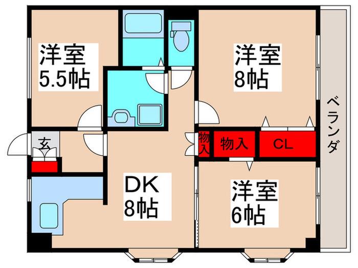ハイネス大野(3DK/3階)の間取り写真
