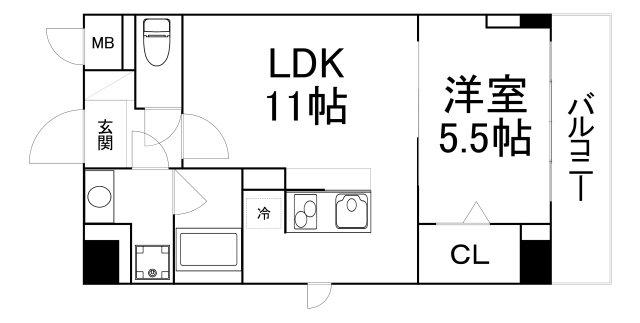 パークフラッツ安堂寺町(1LDK/3階)の間取り写真