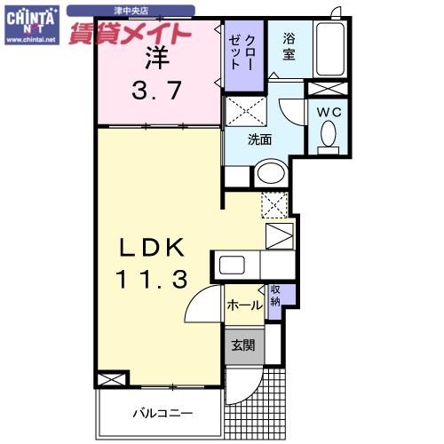 Y・Y LILY B棟(1LDK/1階)の間取り写真