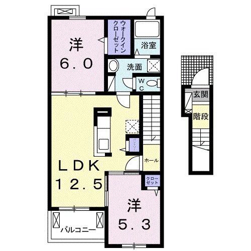エルヴィータ八女 B(2LDK/2階)の間取り写真