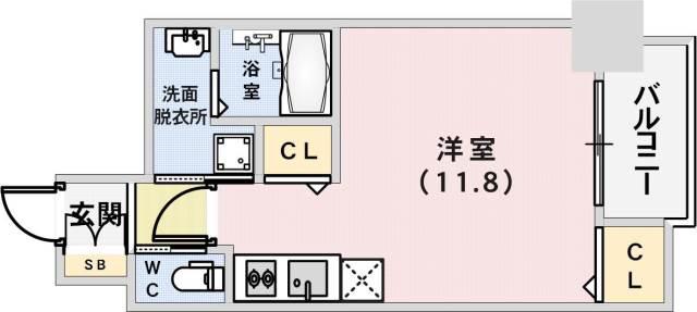 SDグランツ新神戸(ワンルーム/4階)の間取り写真