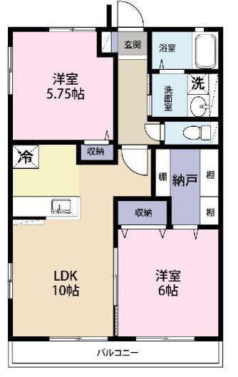 コンフォートウチヤマ(2LDK/2階)の間取り写真