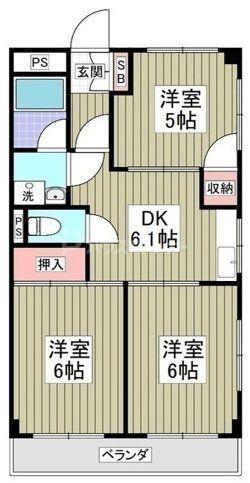 ニューオカダパールマンション(3DK/2階)の間取り写真